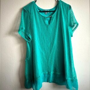 JM Collection Teal Knit Blouse with Sequin detail